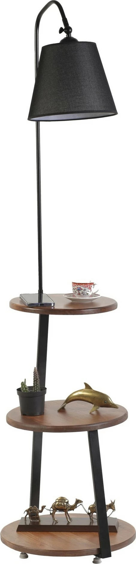 Stojalna svetilka s policami Opviq, črna, model Sorti Siyah Pramit Hasır