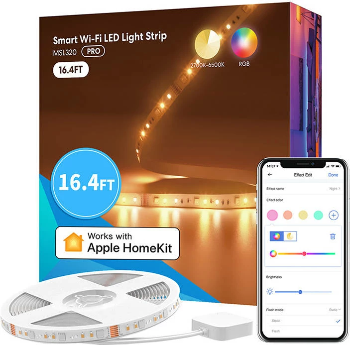 Pameten LED trak, 5 m, RGBWW, Wi‑Fi, HomeKit Meross MSL320