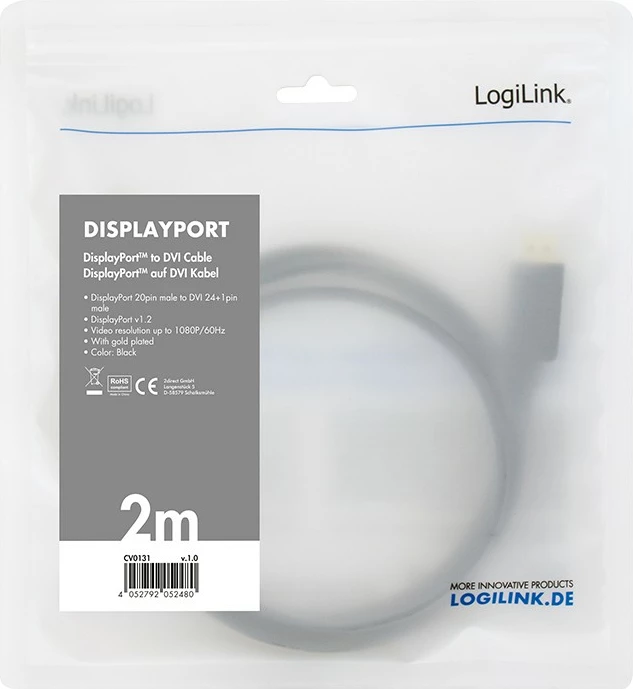 Kabel DisplayPort na DVI LogiLink CV0132, 3 m, črn