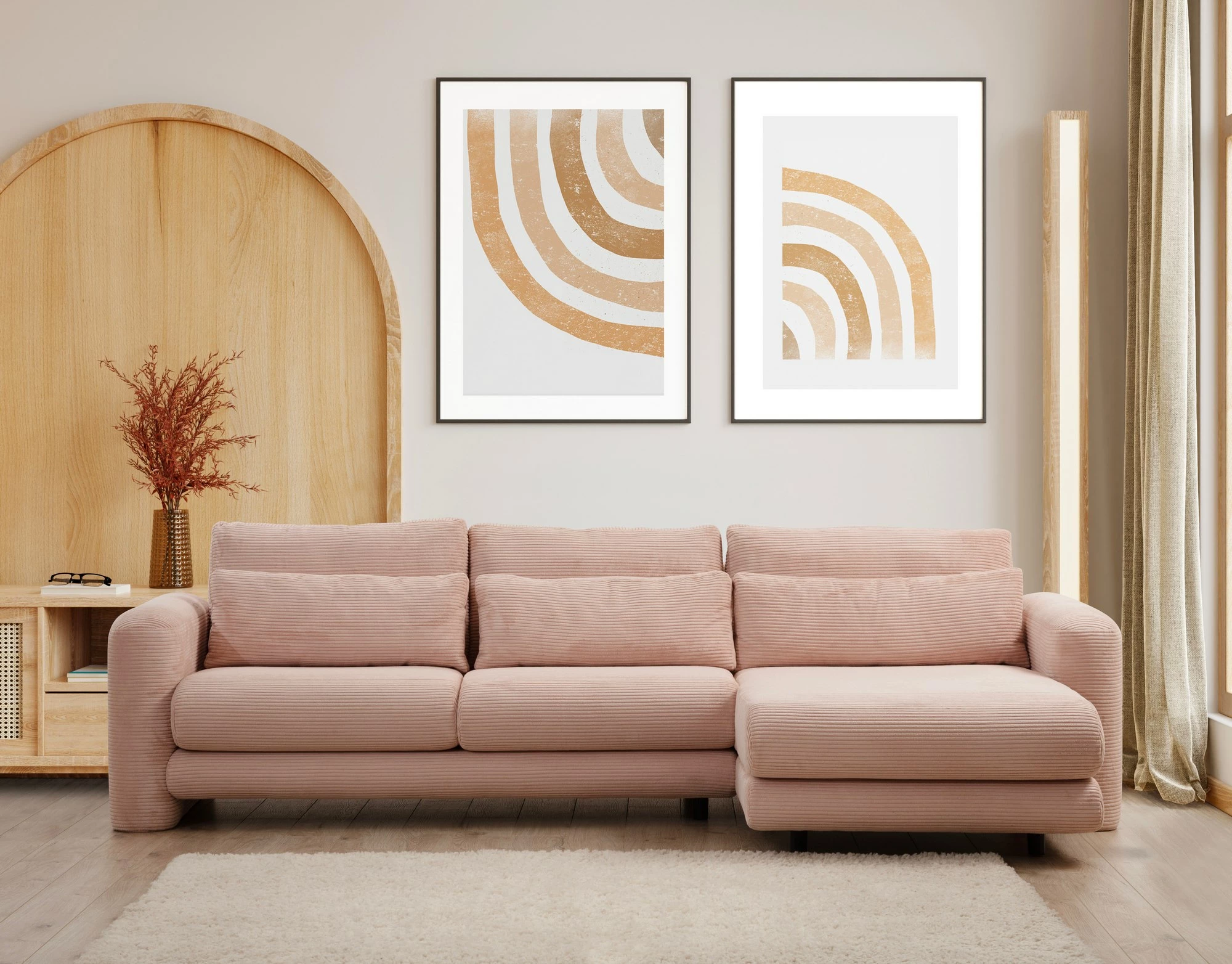 Kotni kavč Lily, roza, levo, Atelier del Sofa