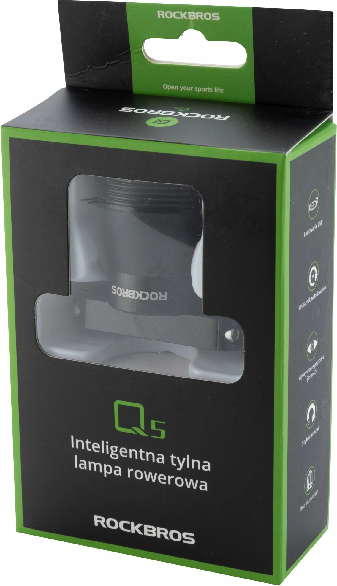 Zadnja kolesarska luč z inteligentnim zavorjenjem Rockbros Q5, črna