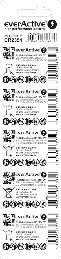 Litijeva baterija CR2354, komplet 5 kosov, everActive