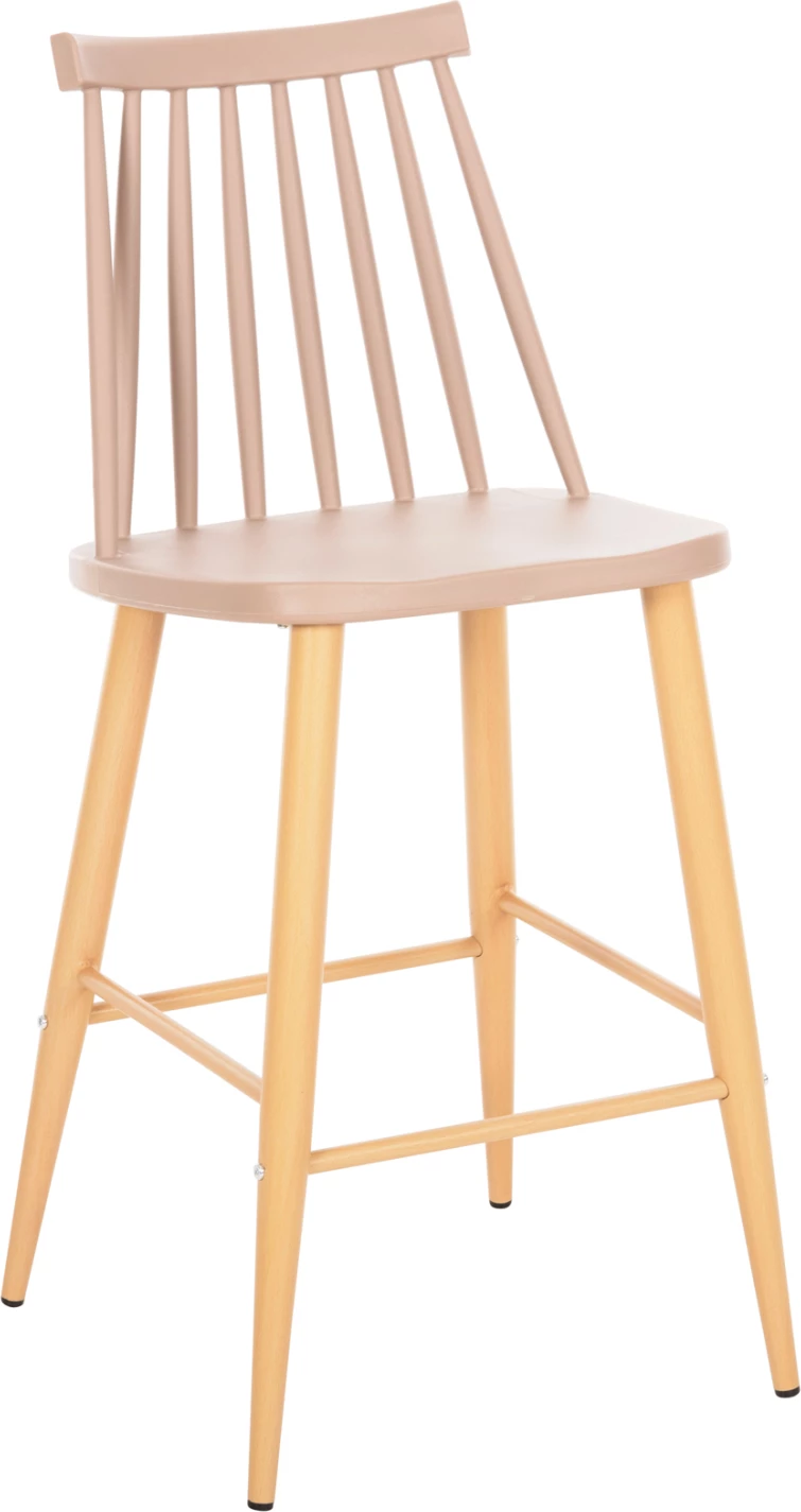 Barski stol srednje višine VANESSA FH9300.25 kapučino PP & kovinske noge v barvi lesa 45,5x46x97Hcm, set 2 kosov