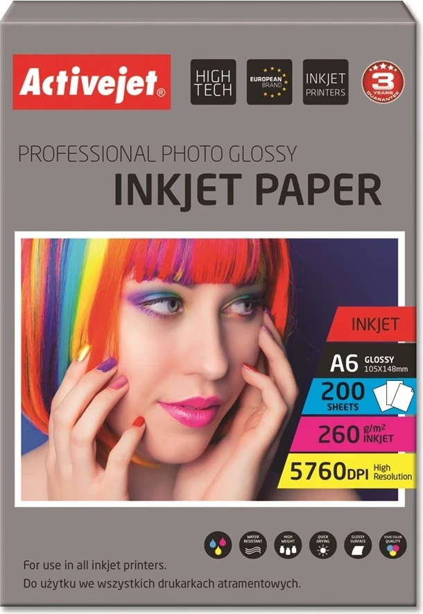Fotografski papir za barvni tiskalnik Activejet AP6-260GR200, A6, 200 kosov