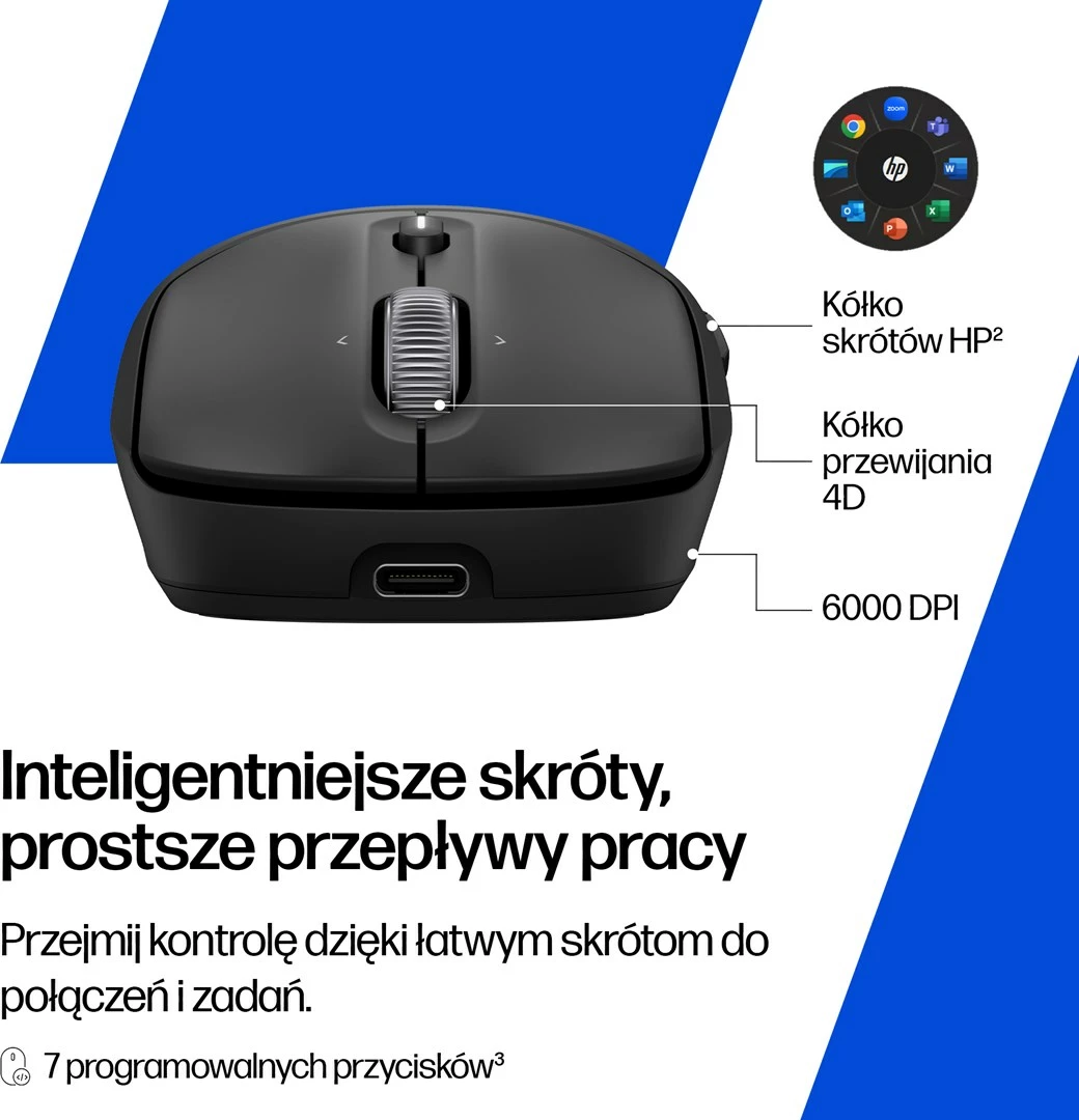 Brezžični miš, polnilna, 8 gumbov, Bluetooth 5.2, USB Type-C, črn — HP 700