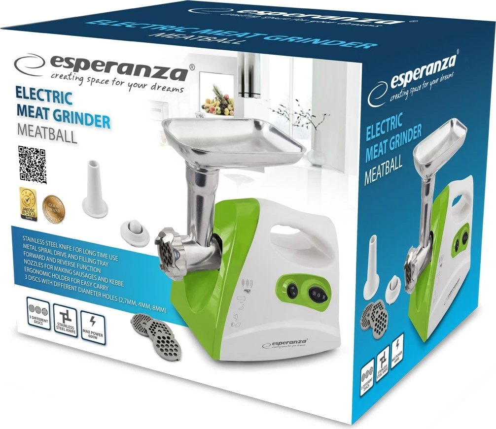 Mlinček za meso Esperanza EKM012G, 600 W, bel/zelen