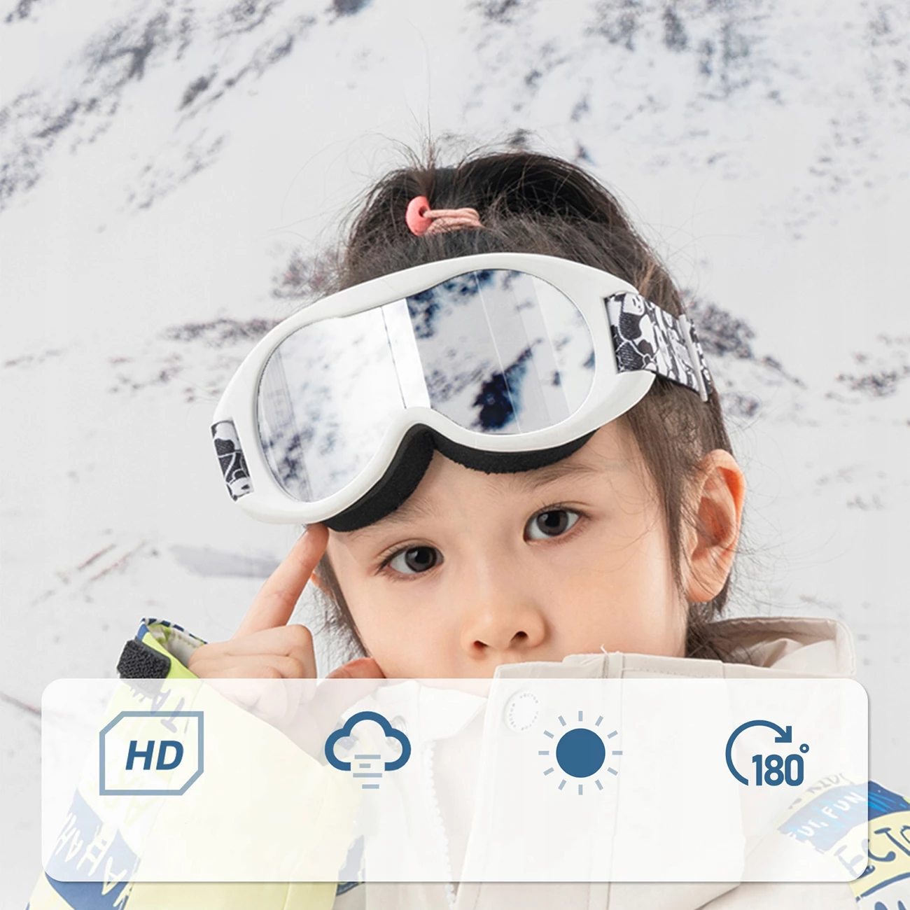 Otroške smučarske očala Panda Qunature, bela/črna