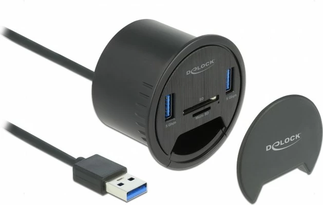 USB hub z 2 vhodoma, čitalec kartic SD/MicroSD, črn - DeLOCK