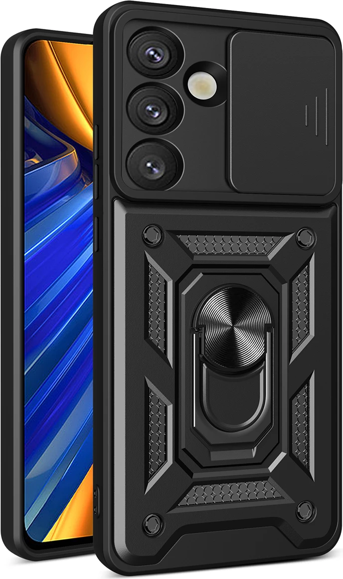 Ovitek Hybrid Armor Camshield s držalom in pokrovčkom kamere Hurtel za Nothing Phone (3a) 5G, črn