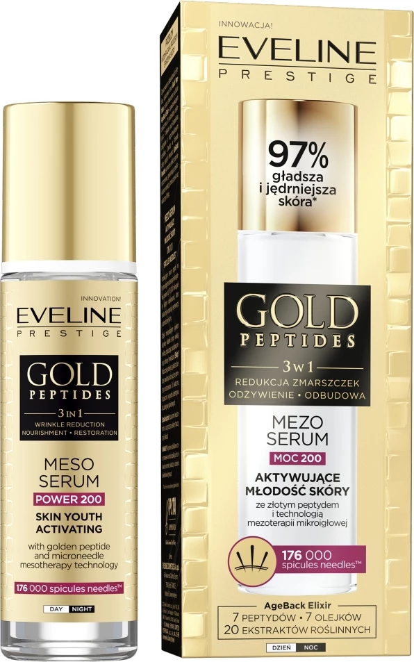 Serum za obraz z zlatimi peptidi Eveline Cosmetics Gold Peptides Youth-Activating Mezo-Serum, 30 ml