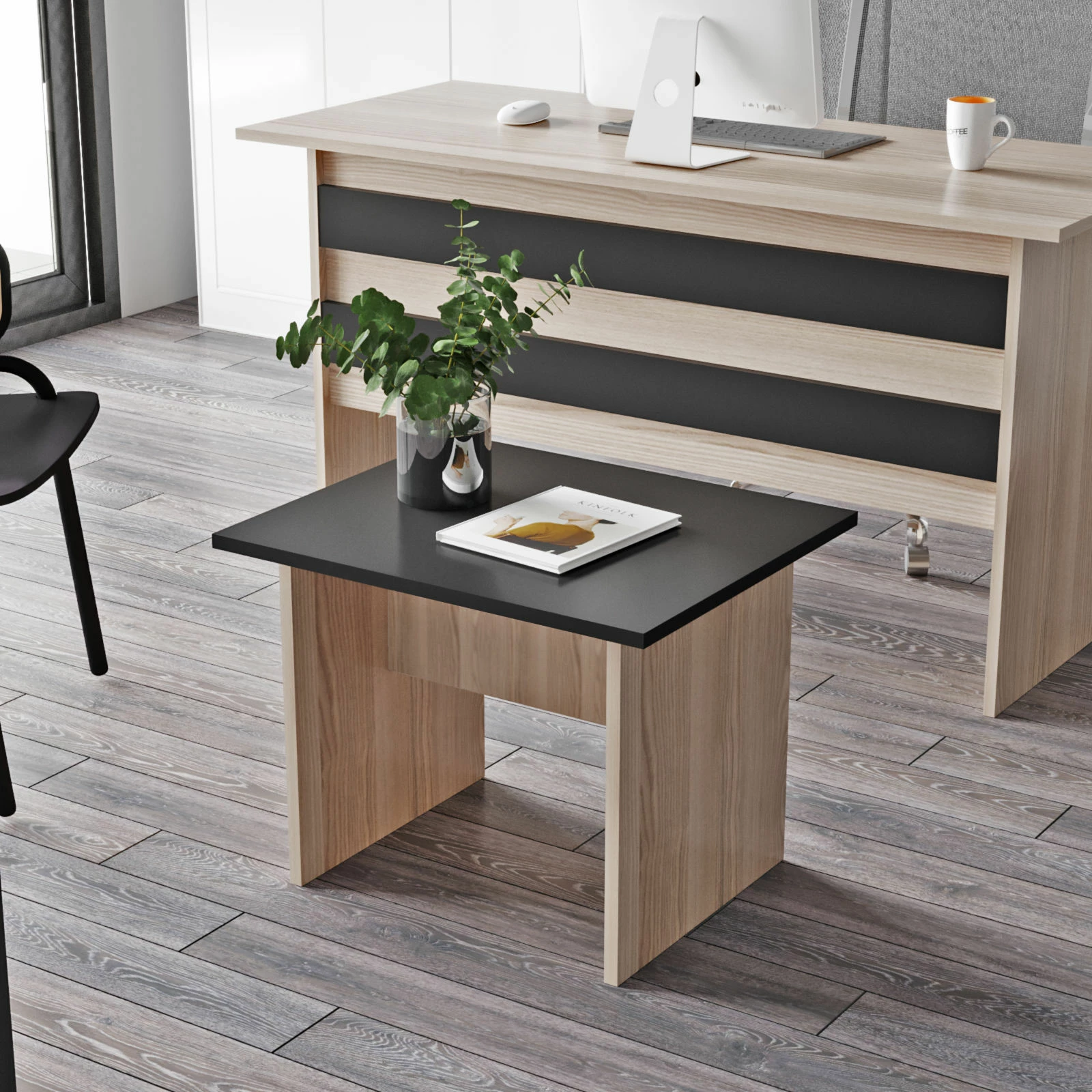 Set pisarniškega pohištva Hanah Home Vo16-Ob, hrast/črn