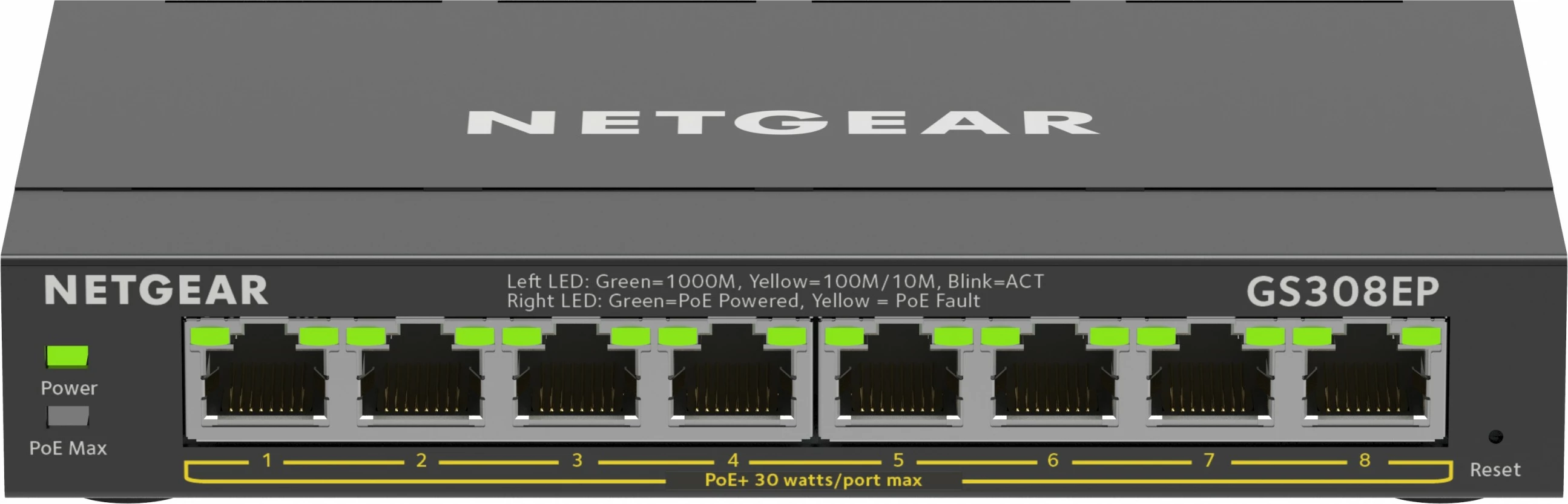 Preklopnik NETGEAR 8-portni Gigabit Ethernet PoE+ upravljan, L2/L3, Gigabit Ethernet, črn
