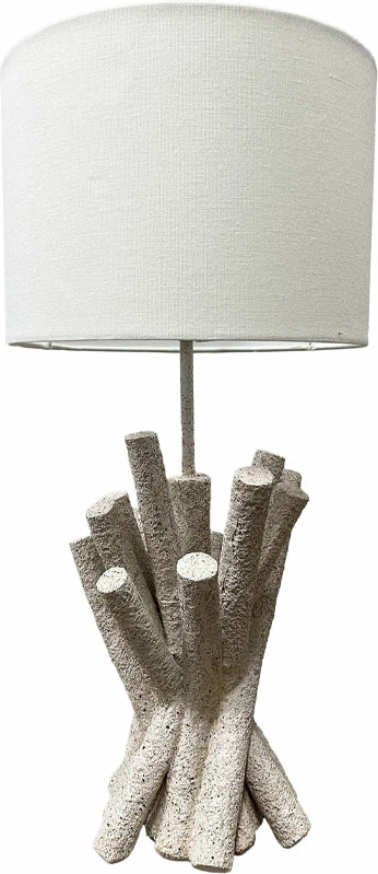 Namizna dekorativna svetilka iz poliresina z belim tkaninskim senčnikom, Woodland, 26x26x54 cm