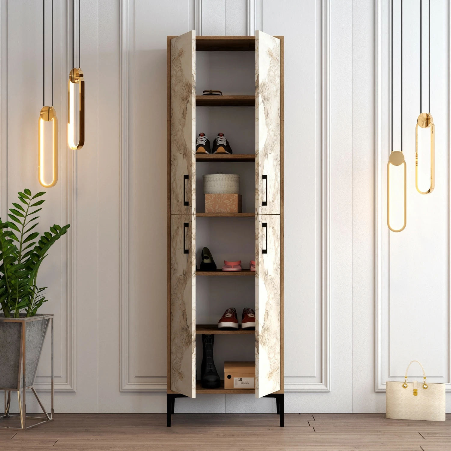 Omara za čevlje Hanah Home Berlin A, oreh, beli marmor