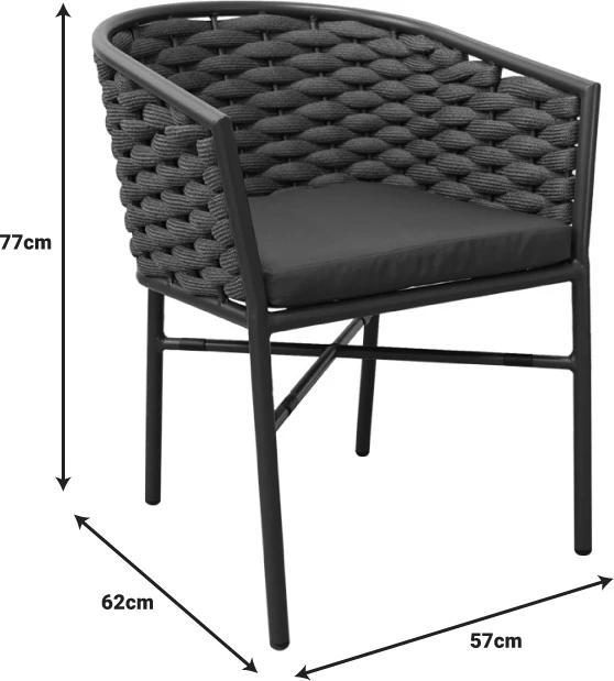 Aluminijast zložljiv stol z belo ogrodje in naravno vrvjo Noevo, 57x62x77 cm