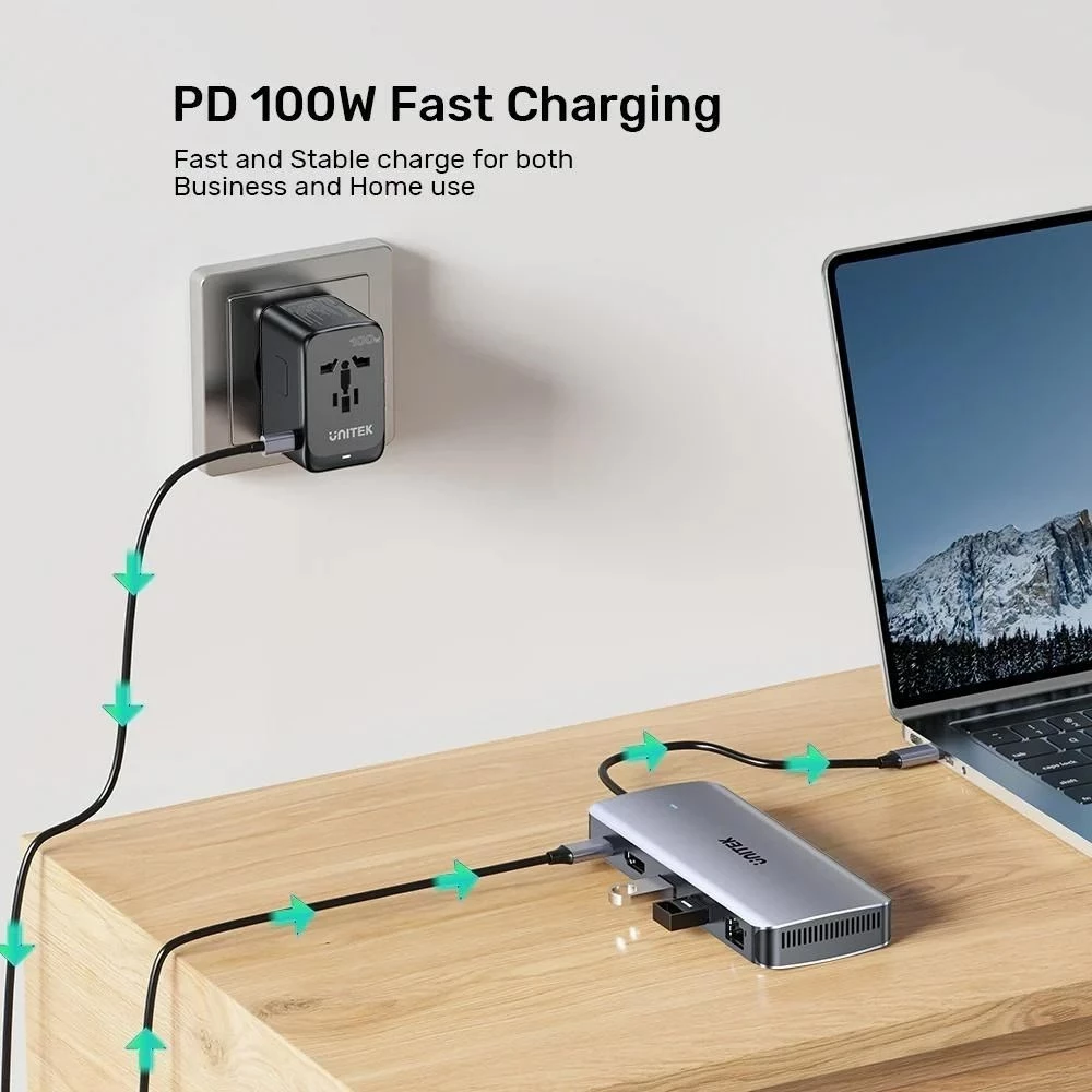 USB-C hub UNITEK Active, 10 Gbit/s, M.2, HDMI, Power Delivery 100 W, siv