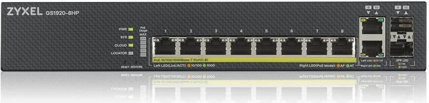 Upravljan Gigabit Ethernet stikalo ZyXEL GS1920-8HPV2, PoE, črno