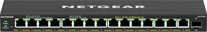 Upravljen Gigabit Ethernet stikalo NETGEAR GS316EP-100PES, PoE, črno