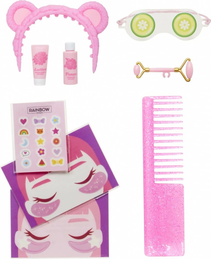 Lutka za pižamsko zabavo Rainbow High Junior High Bella Pink, z dodatki, rožnata