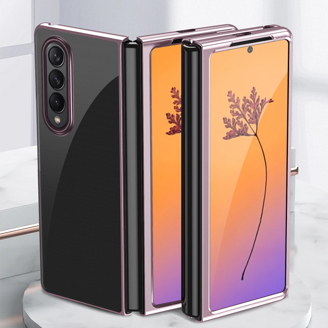 Zaščitna prevleka Hurtel Plating Case za Samsung Galaxy Z Fold 4, PC, kovinska okvirna, rožnata