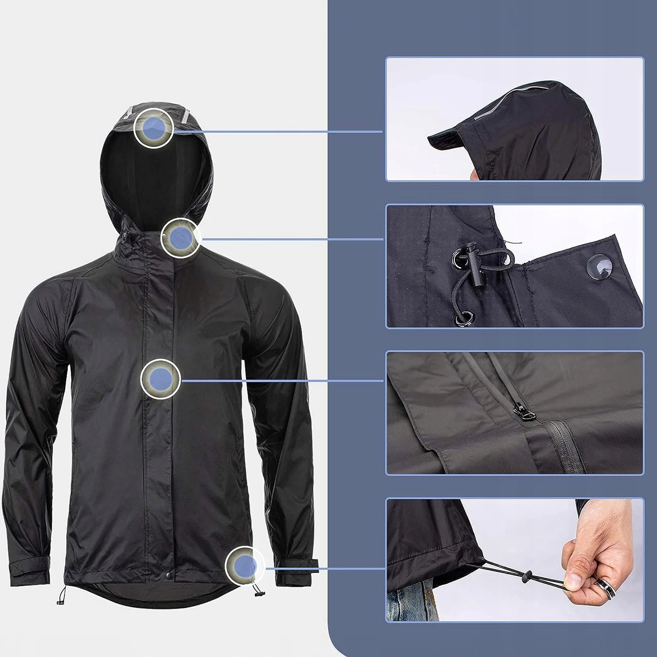 Dežniški anorak iz najlona, Rockbros YPY013BKM, M, črn