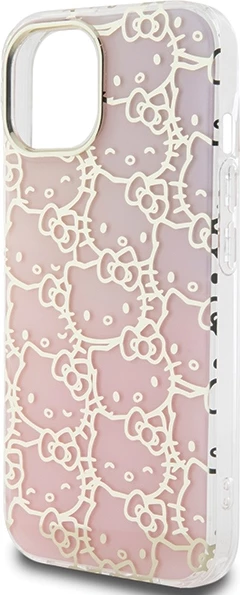 Ovitek Hello Kitty IML Gradient Electrop Crowded Kitty Head za iPhone 15, roza
