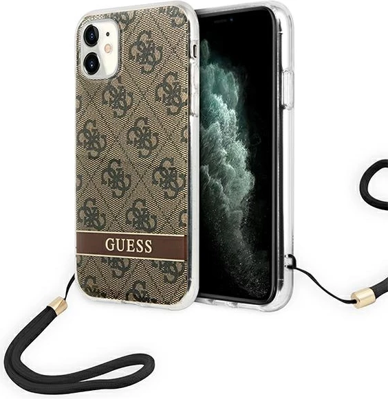 Ovitek za telefon 4G Print Strap za iPhone 11, Guess GUOHCN61H4STW, rjav