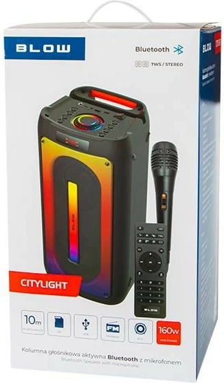 Prenosni Bluetooth zvočnik CityLIGHT, 160W, z mikrofonom, črn, BLOW set