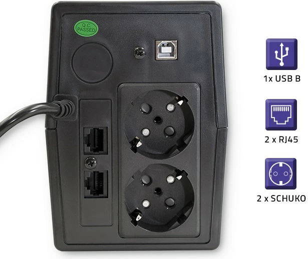 UPS 53977 Qoltec, 450VA, 240W, LCD, USB, RJ45, črn
