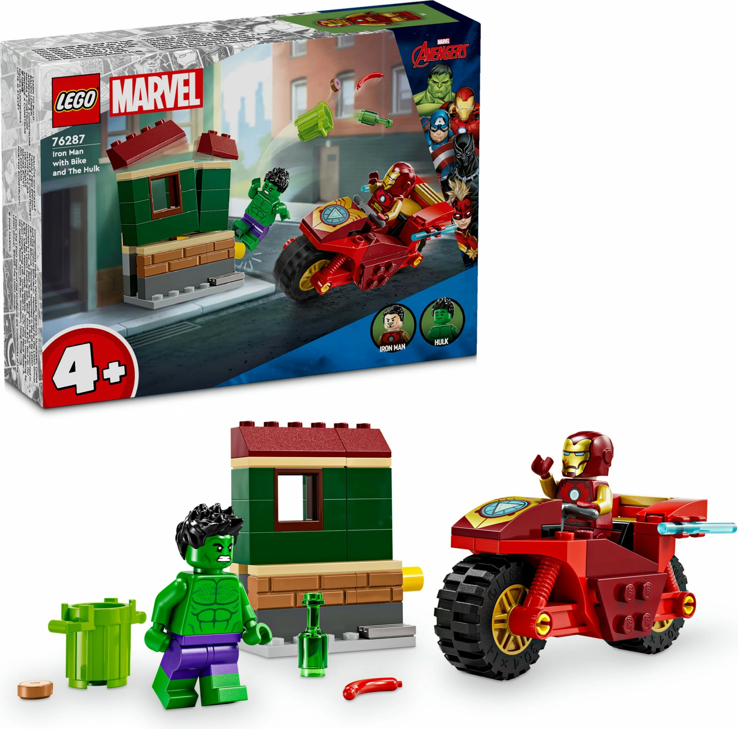 Gradbeni set LEGO Marvel z motorjem in Hulk, Iron Man 76287, večbarven