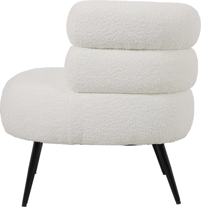 Fotel iz boucle, bela, s črnimi metalnimi nogami, 76x75x72 cm