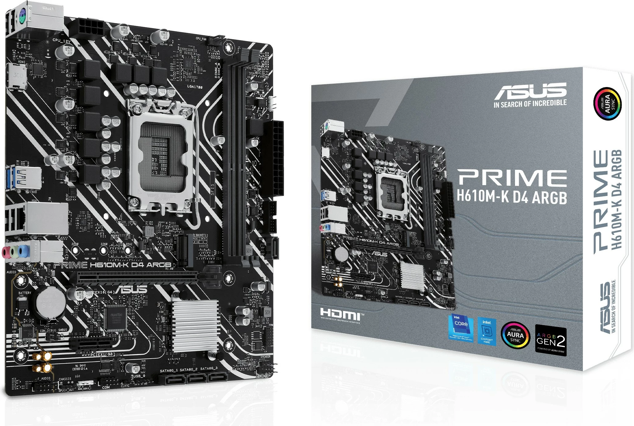 Plošča ASUS PRIME H610M-K D4 ARGB, Intel, LGA 1700, DDR4, 64 GB