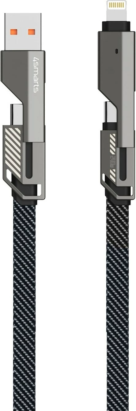 Kabel USB-C 4smarts ComboCord Flat 240W 1,5 m s prstanom za ključe, črn