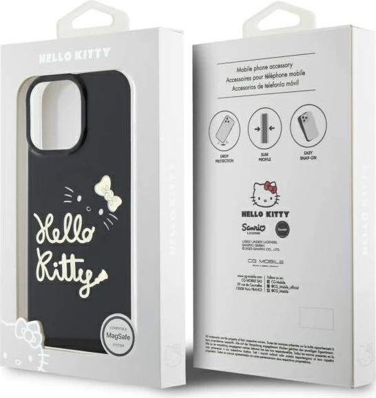 Zaščitni ovitek Hello Kitty Golden Diva MagSafe za iPhone 16 Pro Max, črn