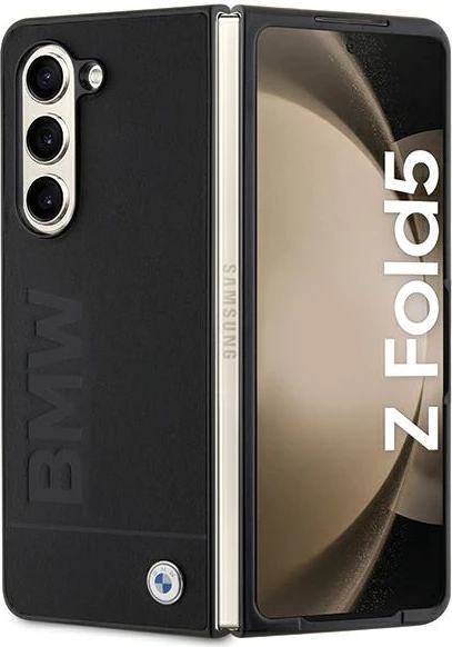 Zaščitni ovitek iz usnja BMW Hot Stamp za Samsung Galaxy Z Fold5, črn