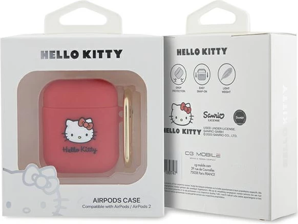 Silikonski ovitek za AirPods 1/2, 3D Hello Kitty, z obročkom, fuksija