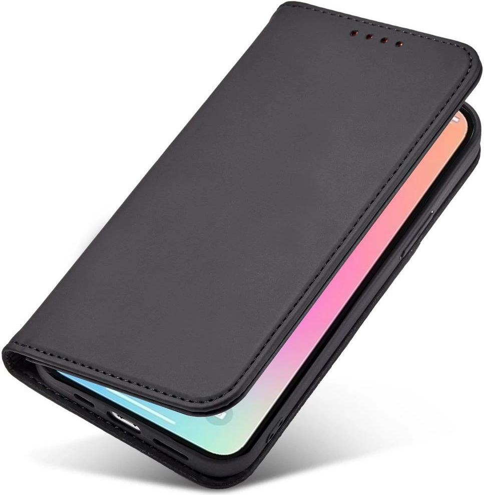 Ovitek za telefon z magnetno denarnico in nosilcem Hurtel Magnet Card Case za iPhone 13 Pro, črn