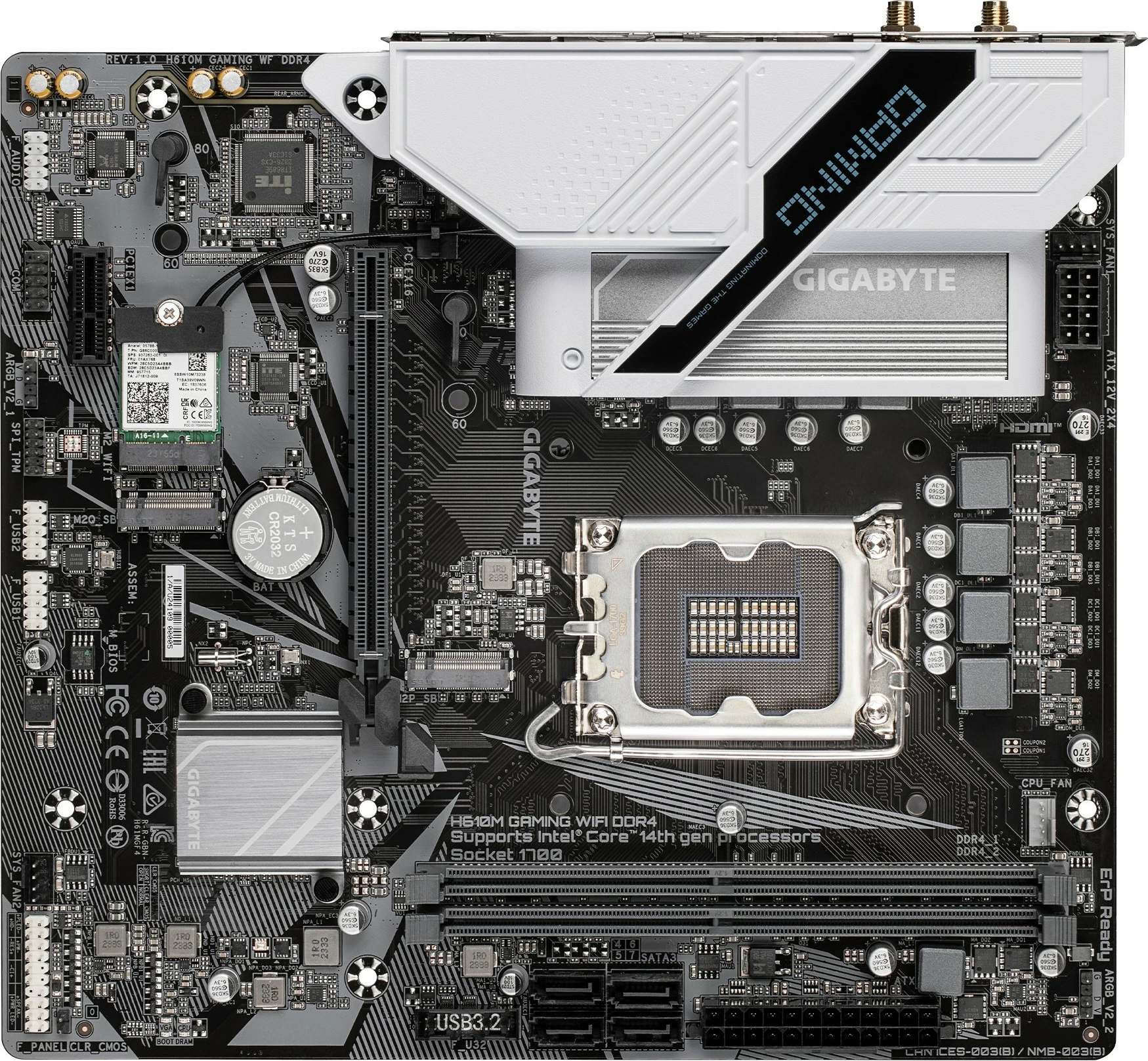 Matična plošča Gigabyte GA-H610M GAMING WF DDR4, Socket 1700, WiFi, DDR4, črno/bela