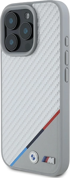 Ovitek za telefon BMW M Carbon Tricolor Line MagSafe za iPhone 16 Pro, siv