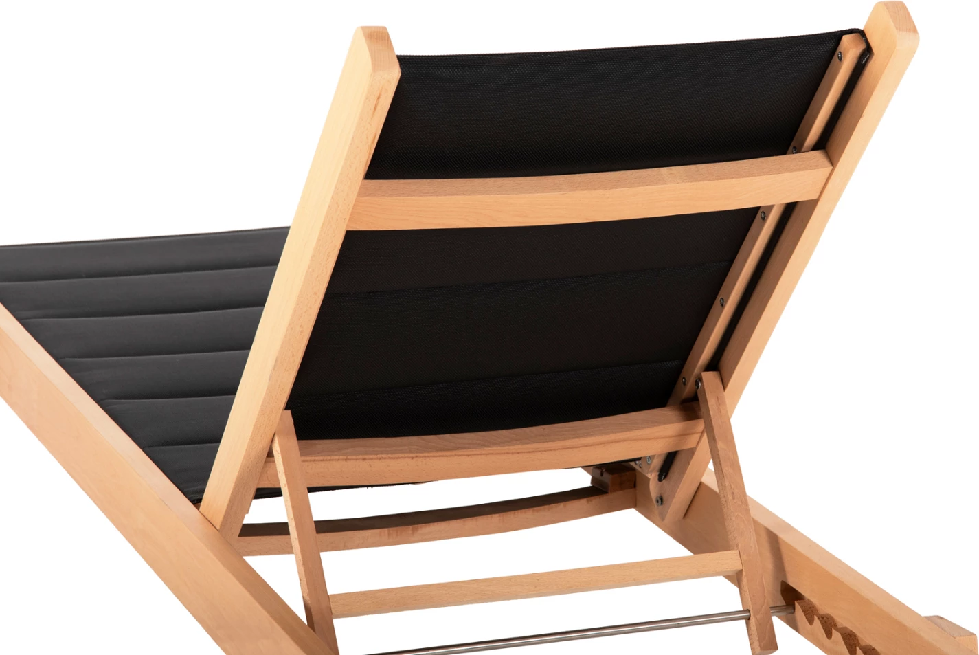 Plažni ležalnik MILOS FH10650.03 iz bukovega lesa v naravni-črni tekstilenski prevleki 204x65x31,5-92,5H cm.91Hcm.