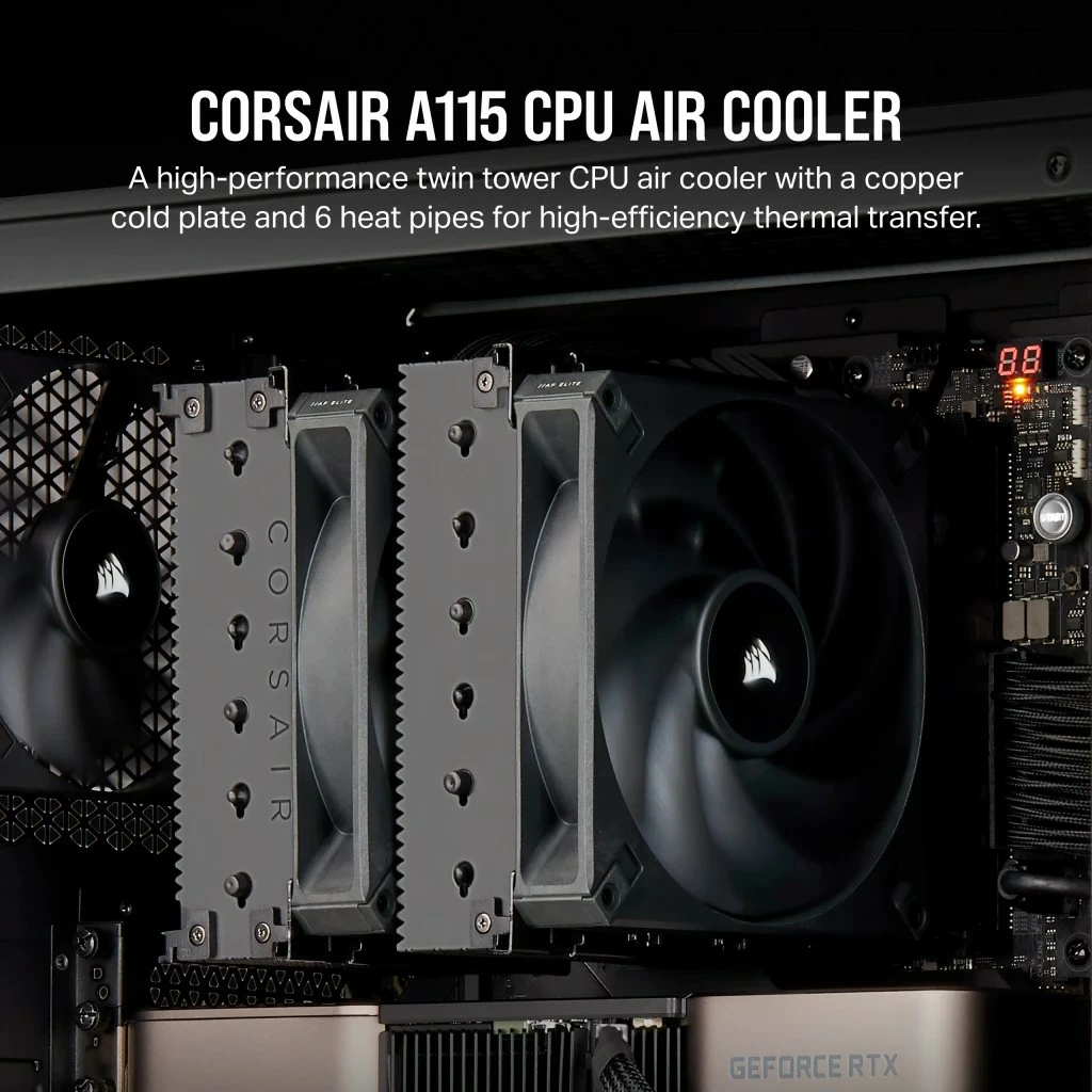 Zračno hlajenje Corsair AF ELITE A115, 2x140mm, za CPU, črno