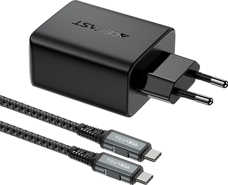 Hiter polnilec 2-v-1 Acefast A17, 65W, GaN, USB-C/USB-A, HDMI 4K, s kablom, črn