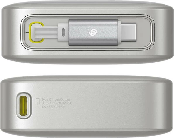 Powerbank 10000 mAh, 30 W z vgrajenim kablom Baseus OS Free2Pull, siva