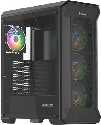 Računalniško ohišje Genesis Irid 505 V2 ARGB, Midi Tower, 4x ARGB ventilatorji, ATX/Micro ATX/Mini ITX, črno