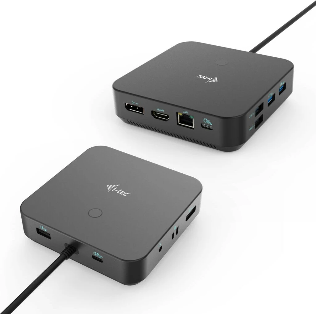 Napredna docking postaja USB-C HDMI Dual DP, 100W, z univerzalnim adapterjem, I-Tec, črna