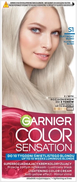 Krema za barvanje las, Garnier Color Sensation Super Lightening S1 Platinum Blonde za ženske, 1 kos