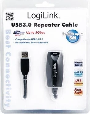 Podaljševalni USB kabel 5,0 m, črn LogiLink