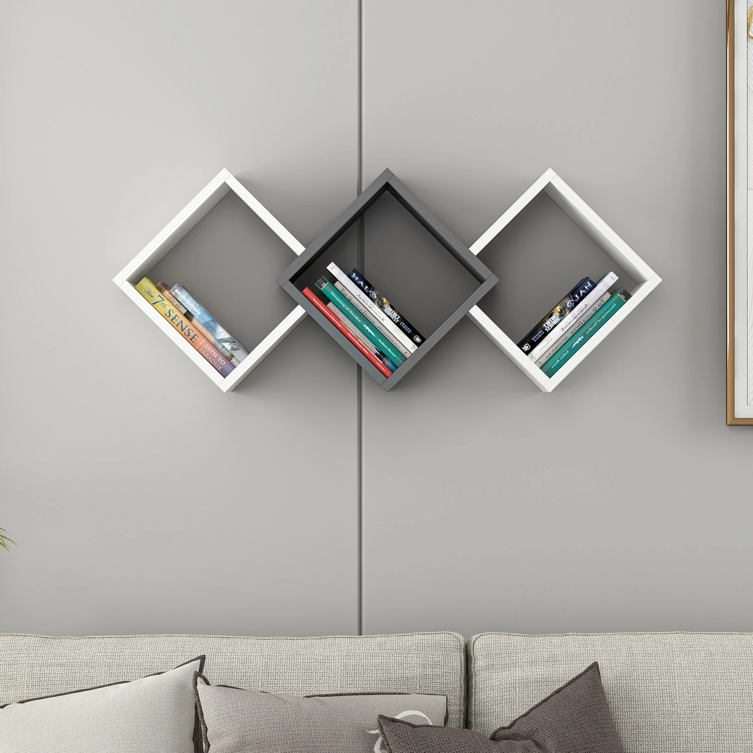 Stenski regal, Hanah Home, bel in antracit, Galaxy