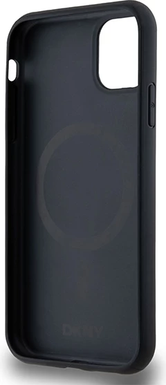 Ovitek DKNY z monogramom iz usnja, kovinski logotip, MagSafe za iPhone 11/XR, črn
