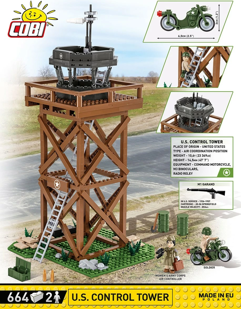 Gradbeni set katedra kontrole U.S. Control Tower Cobi Klocki, 664 kosi, z figuricami in motorjem
